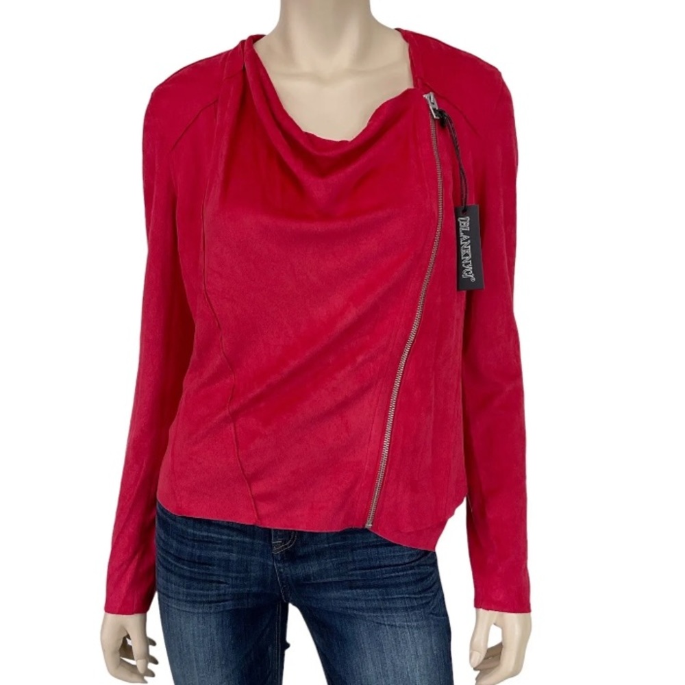 NWT BLANK NYC RED VEGAN FAUX LEATHER DRAPED ASYMMETRICAL MOTO STYLE JACKET - Picture 9 of 10